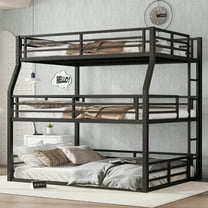 Full/Full XL over Queen over Queen Bunk Bed,Heavy-Duty Metal Triple Bunk Bed with Safety Guardrails,Black