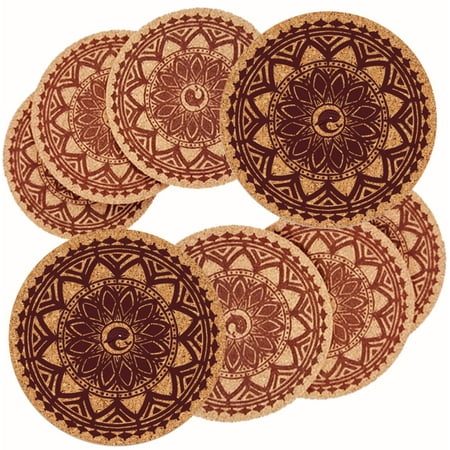 

Natural Cork Coasters With Round Edge Whale Mandala Pattern 8pc Set 4 inches 1/5 Thick Absorbent Heat-Resistant Reusable Saucers for Cold Drinks Wine Glasses Coffee Plants Cups & Mugs