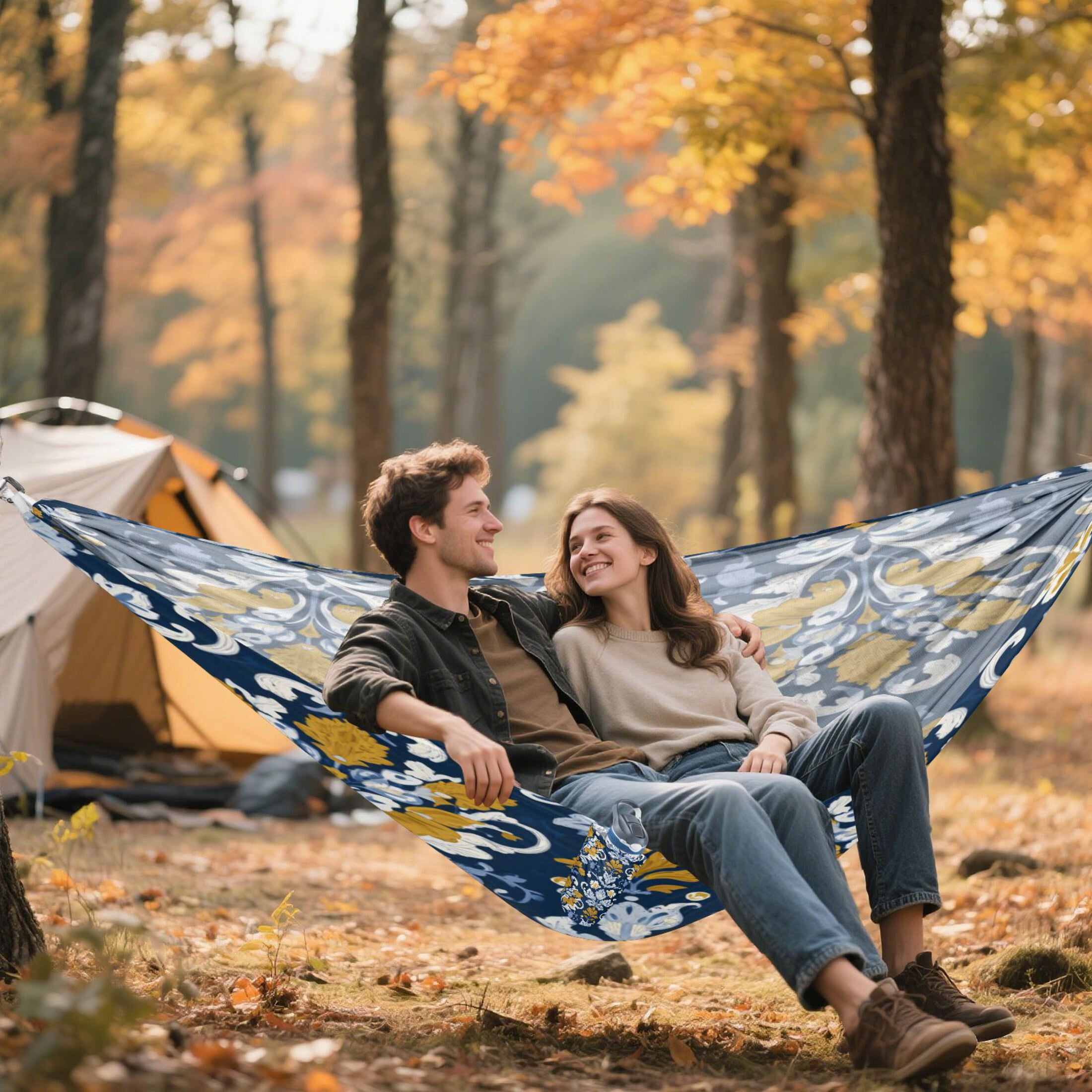 Hammock Camping Hammock Nylon Portable Hammock Travel Camping Hammock Navy Damask Golden Florals