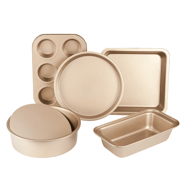 Juego Para Hornear De Antiadherente Para Cocina 5 Piezas Dorado Malubero Set de Moldes para Hornear