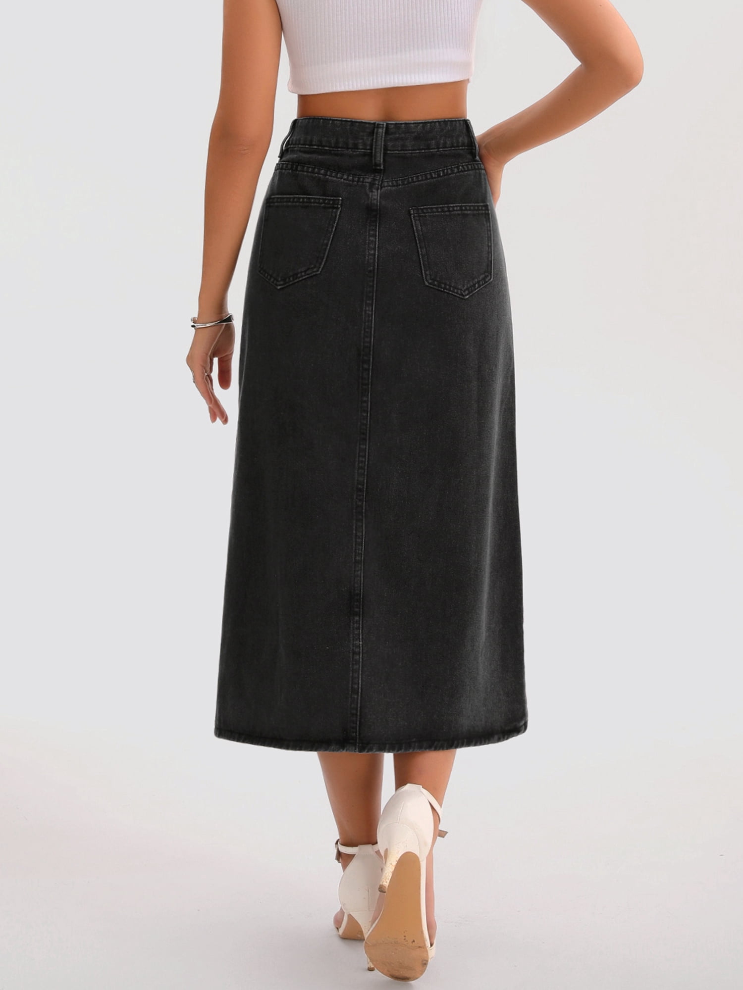 DARING DIVA Women's Long Denim Spring Slit Midi Jean Skirts Small Black