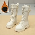 thumbnail image 2 of GJSYRH Girls Mid Calf Boots Lace Up Flat Thick Sole Non Durable PU Leather Comfortable Walking Footwear for Kids White 6-7 Years, 2 of 6
