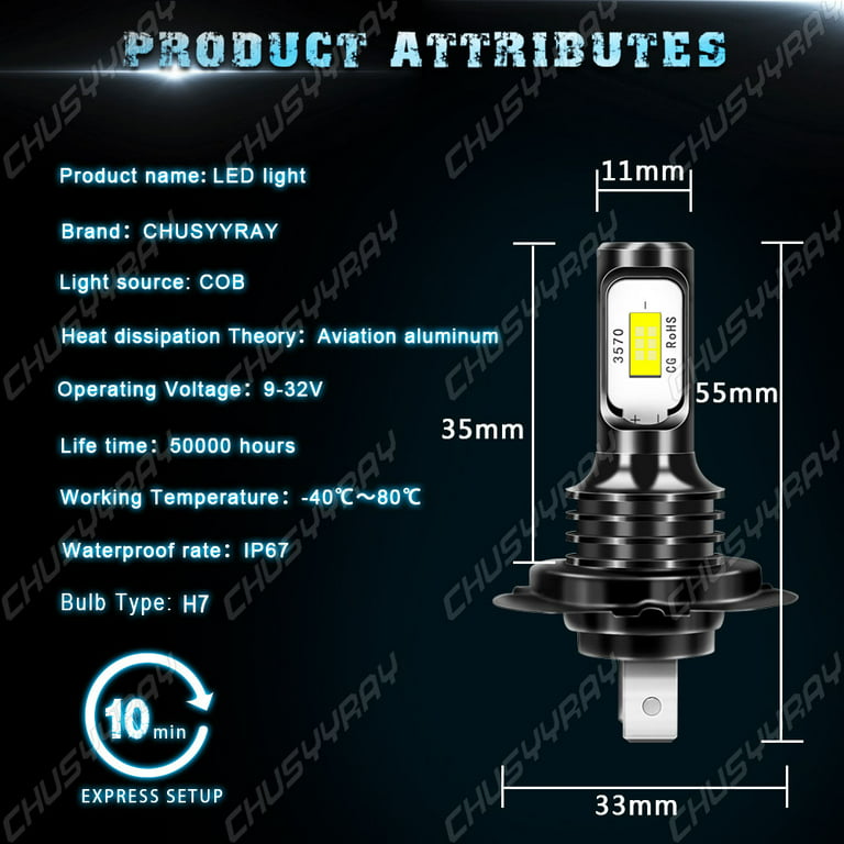 H7 LED Headlight High/Low Beam Fog/Driving Light Bulbs Kit 100W 8000LM  6000K White