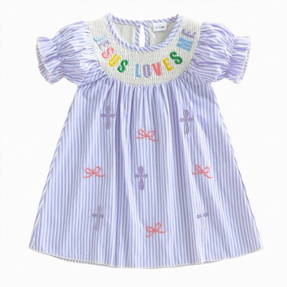 dmqupv Little Girls Dresses Baby Girl Summer Cute Soft Cotton Short Sleeve Smocked Casual Daily Beach Holiday Dress Light Purple,3-4 Years