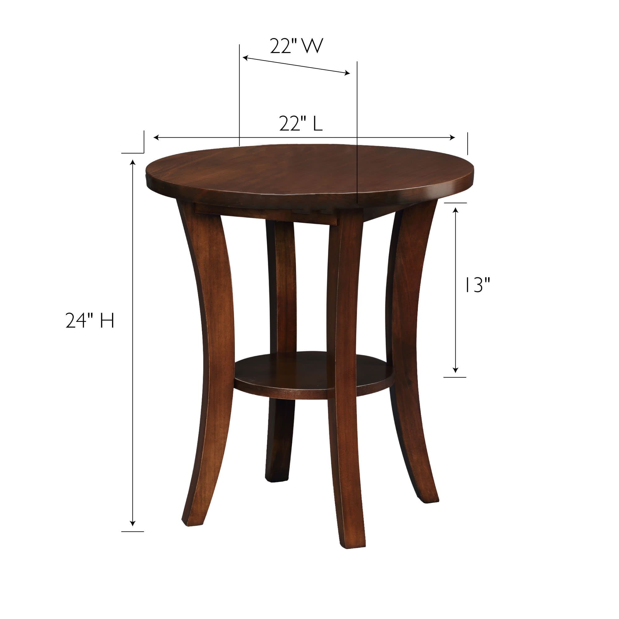 Leick Home Boa Solid Wood Round End Table with Shelf, Chocolate Oak