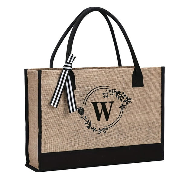 Hot Sale!Jute/Canvas Tote Bag,Personalized Present Bag With Inner Zipper Pocket Embroidery For Wedding,Birthday,Beach,Holiday,Great Gift For Women,Mom,Teachers
