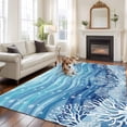 thumbnail image 3 of Summer Ocean Coral Washable Living Room Rugs 5'x7', Nautical Coastal Watercolor Blue Teal Sea Waves Low Pile Throw Large Area Rugs Non-Slip Sturdy Edge Binding Carpet for Dining Room Bedside Kitchen, 3 of 9