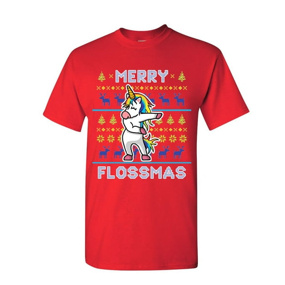 Tee Hunt Merry Flossmas Flossing Unicorn T-Shirt Christmas Ugly Sweater Mens Shirt