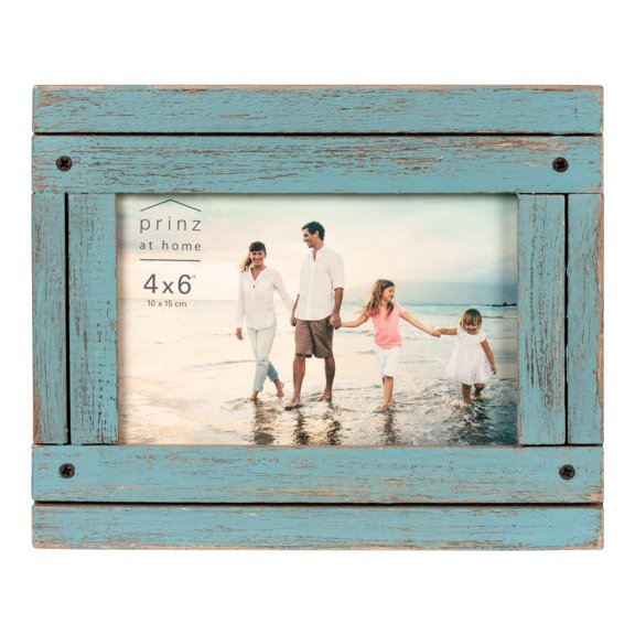 Prinz Homestead 4 x 6-inch Rustic Wood Tabletop Picture Frame, Distressed Blue