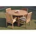 thumbnail image 4 of Grade-A Teak Dining Set: 4 Seater 5 Pc: 52" Round Table And 4 Wave Stacking Arm Chairs Outdoor Patio WholesaleTeak #WMDSWVm, 4 of 4