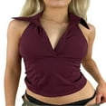 thumbnail image 2 of Women Summer Halterneck Tops V-neck Solid Color Backless Crop Tops, 2 of 5