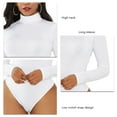thumbnail image 5 of Women's Long Sleeve Bodysuit - Turtleneck, Slim Fit, Pure White Color, High Elasticity, Snap Closure - Size M, 5 of 6
