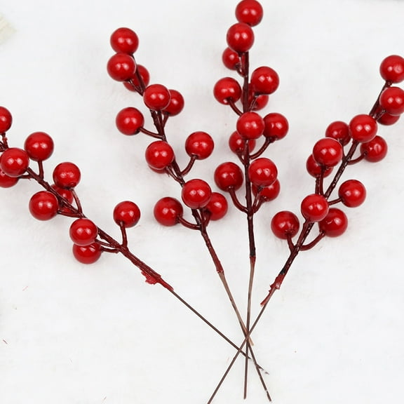 Hytrove 20pcs Artificial Red Berry Faux Holly Berries Fake Burgundy Berry Pick