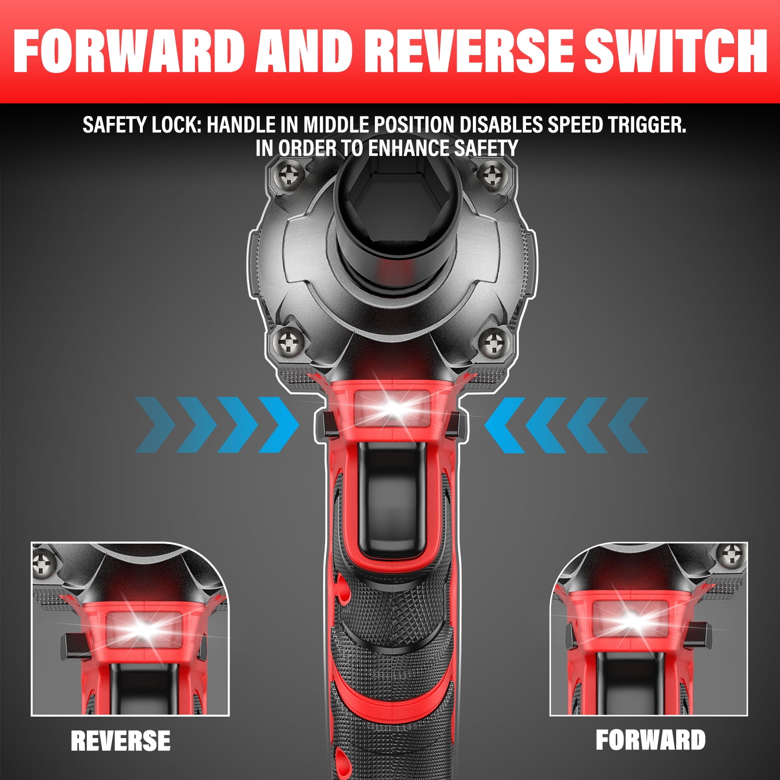SEYVUM Cordless Impact Wrench, 20V Compact Brushless 1/2 Inch Impact Driver with 4.0Ah Lithium-Ion Battery and Fast Charger, 350 Ft-lbs(475 N.m) with 4 Pcs Sockets, Electric Impact Wrench for Car Hom
