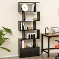 thumbnail image 3 of Costway 6-Tier S-Shaped Bookcase Storage Rack Bookshelf with Cabinet Anti-toppling Devices Black, 3 of 9