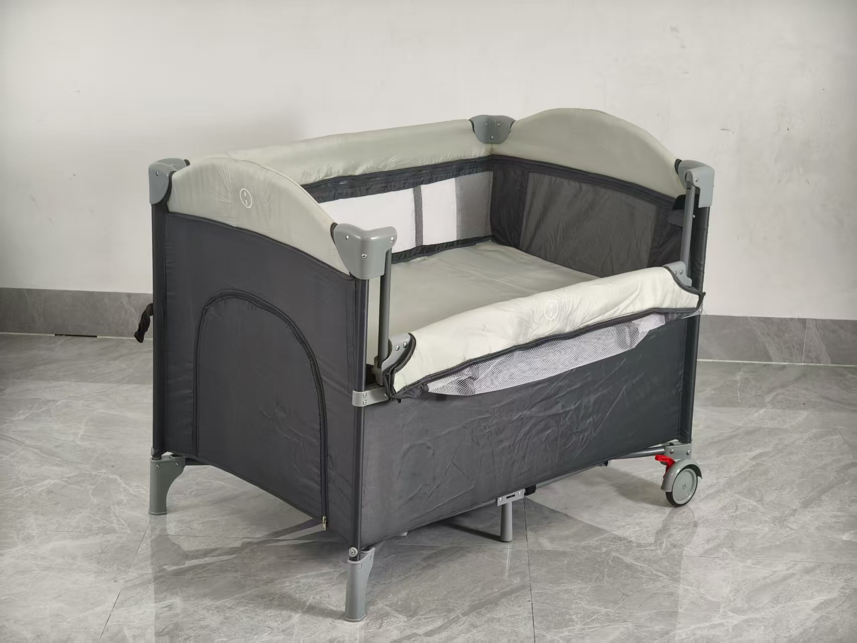Pack and Play with Bassinet 4-in-1 Baby Playard with Changing Table Wheels Music Box,Foldable Playard for Baby Toddler(Black)