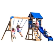 Backyard Discovery Aurora Cedar Wood Swing Set, Wave Slide, Play Deck, Rock Wall Ladder