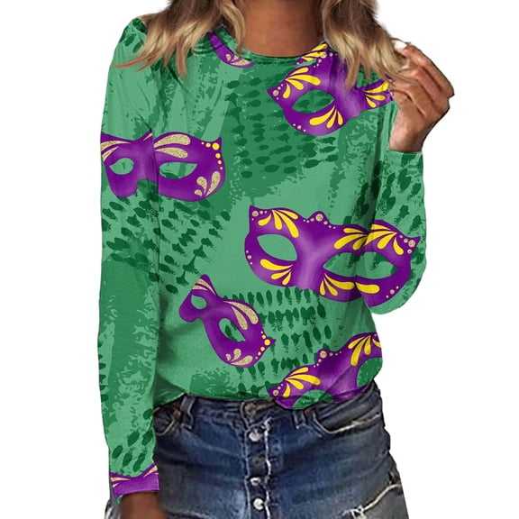 Outfmvch Mardi Gras Shirts Women Mardi Gras Sequin Sweatshirt Mardi Gras Sweatshirt for Women Fall Essentials Women Mardi Gras Shirt Long Workout Tops for Women Green L
