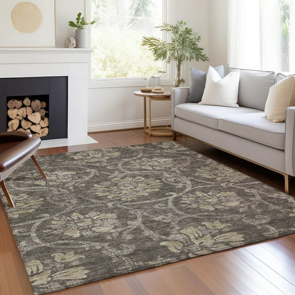 Addison Rugs Chantille Indoor/Outdoor Traditional Floral Brown Washable Rectangle Rug, 8' x 10'