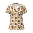thumbnail image 4 of Wukai Thanksgiving Turkey Casual V-Neck Graphic Tees for Women: Lightweight and Breathable Summer Tops with Stylish Design-Large, 4 of 8