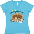 thumbnail image 3 of Inktastic Merry Christmas Cute Nativity Scene Women's V-Neck T-Shirt, 3 of 5
