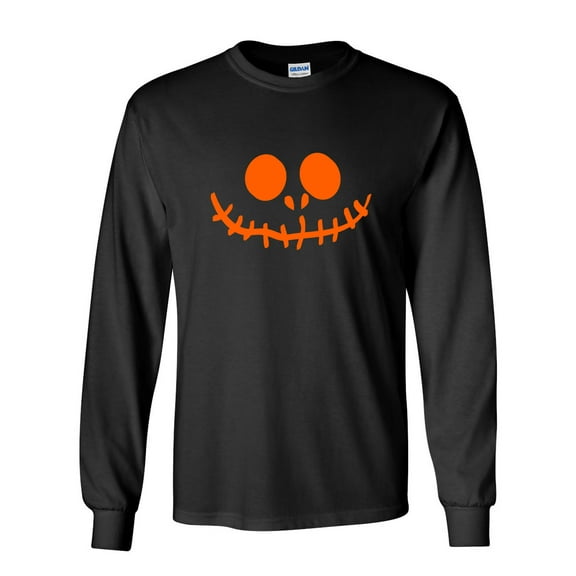 Stitched Pumpkin Emoticon Sarcastic Novelty Gift Idea Adult Humor Funny Men's Long Sleeve Shirts