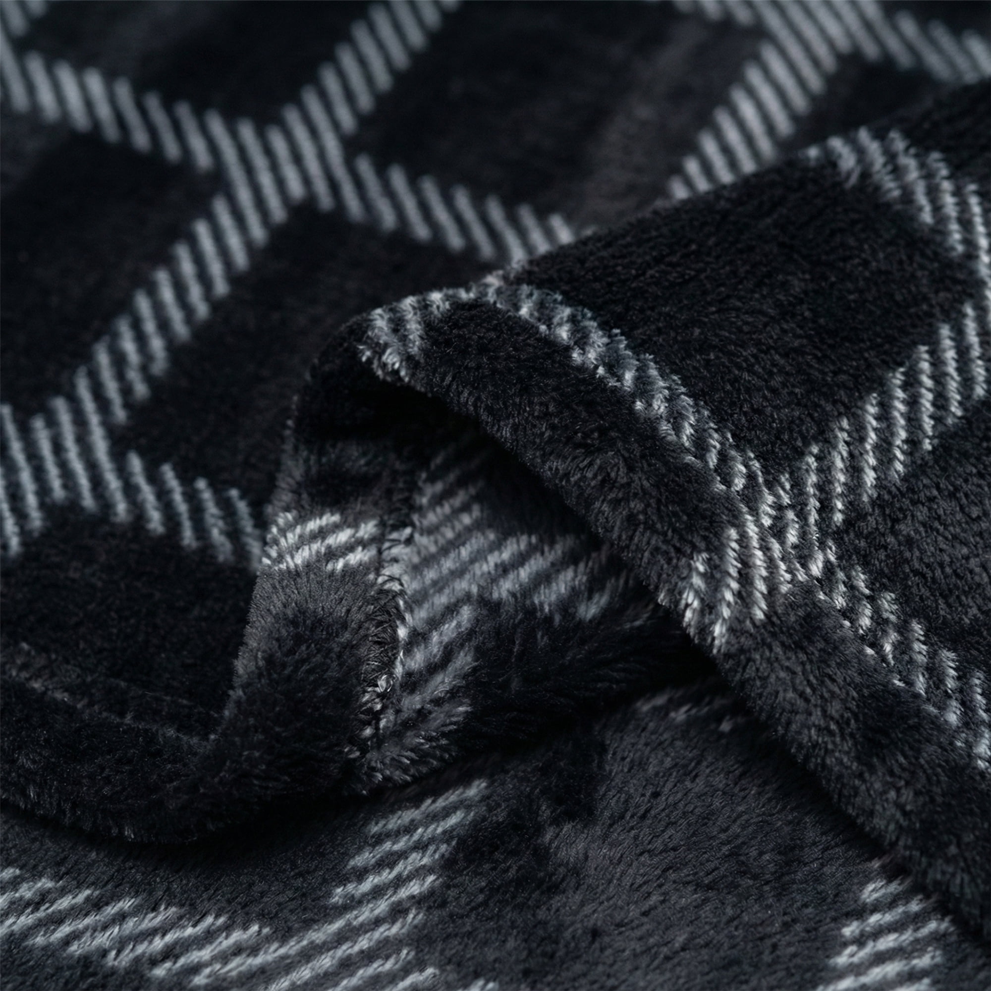 Fleece Throw Blanket - 50x60 Inch - Modern Dash Windowpane Design - Ultra Soft Warmth - Black