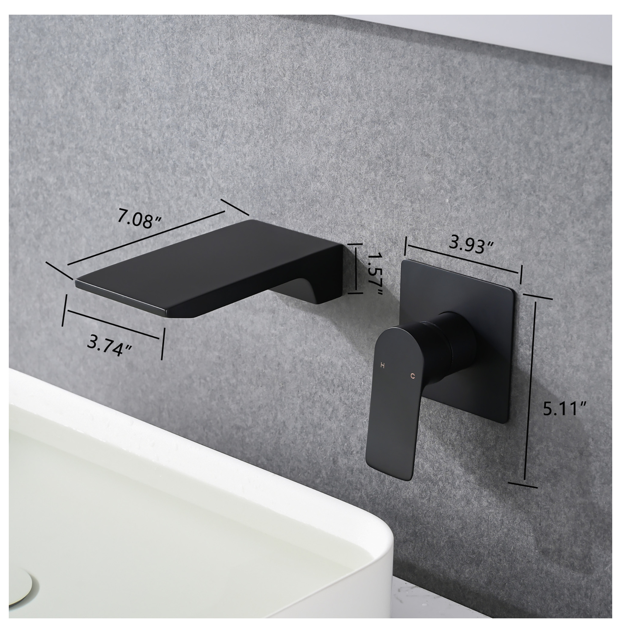 Matte Black Wall Mount Bathroom Faucet, Single Handle Tub Spout with Waterfall, Brass Rough-in Included