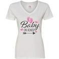 thumbnail image 3 of Inktastic Baby on Board with Arrow Pink Footprints and Hearts Women's V-Neck T-Shirt, 3 of 5