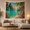 Tropical Bay With Waterfall Hammock and Macaw, variant on Turquoise Lagoon With Mountain and Palm Fronds, Cheerful Coastal Style for Beach Lovers, Tropical Wall Art, Housewarming Gift, Tapestry Wall Hanging for Bedroom and Living Room