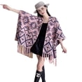 thumbnail image 2 of Women's Shawl Wrap with Tassel Open Front Retro Poncho Cape for Fall Winter (Triangle Pink), 2 of 6
