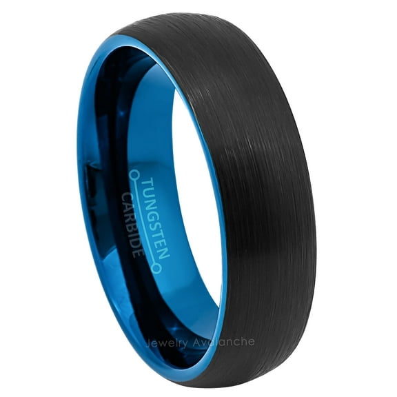 2-tone Black & Blue Dome Tungsten Carbide Wedding Band, 6MM, size 9
