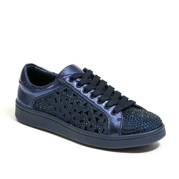 Lady Couture Paris Low Top Laser Cut Sneaker With Rhinesones, Navy, 37