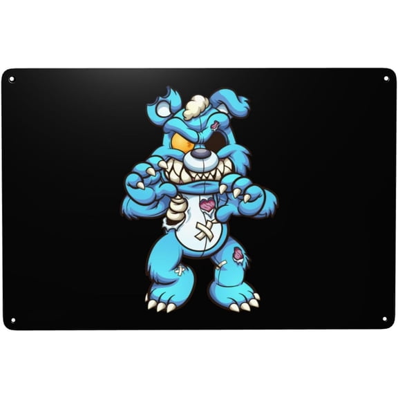 Cartoon Blue Zombie Bear Tin Signs 8x12 Inch Funny Vintage Metal Sign Man Cave Decor Garage Wall Decor