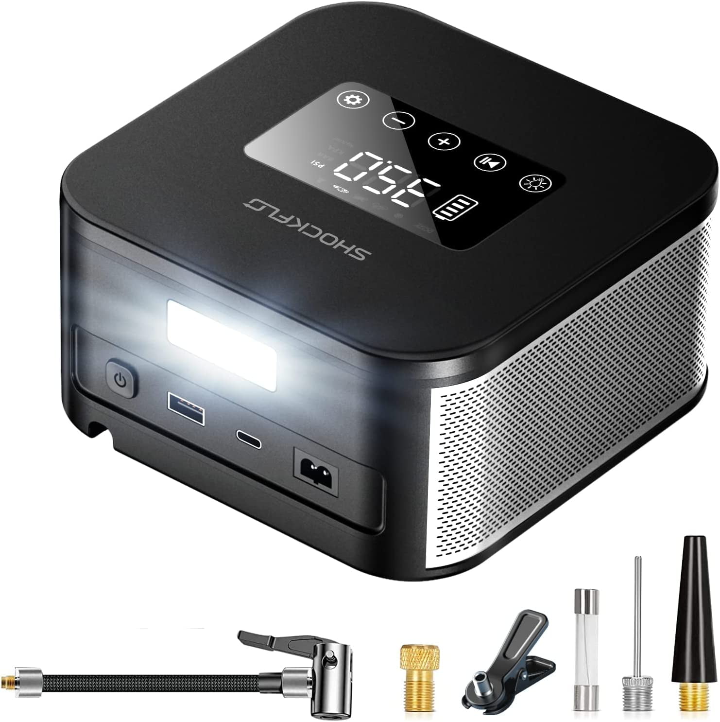 ShockFlo Tire Inflator Portable Air Compressor, 150PSI Cordless Air