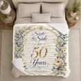 thumbnail image 5 of Golden 50Th Anniversary Floral Wreath Blue Script, Cozy Friendship Quote Scene, Warm Flannel Blanket for Living Room and Reading Nook, Art Lovers Friendship Gift, Artistic Home Decor, 5 of 9