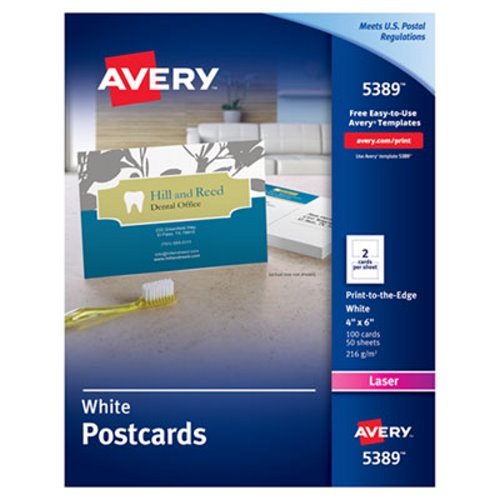 Avery Avery Laser Postcards, 4 x 6, Two per Sheet, 100 Cards/Box