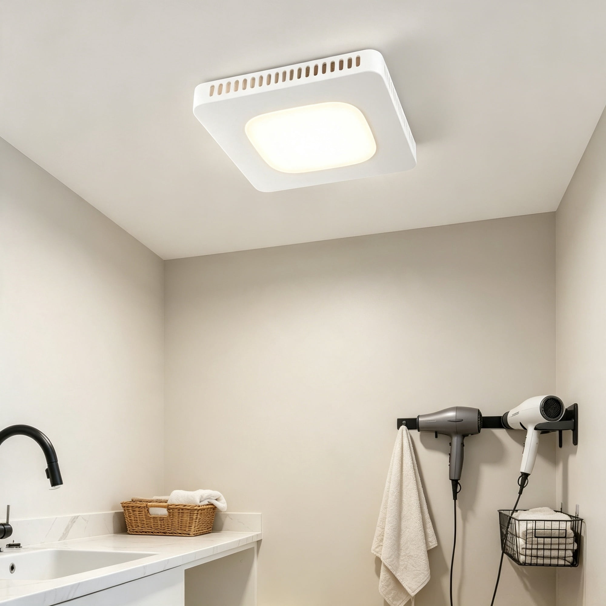 Bathroom Exhaust Fan, Low Noise All-Copper Motor, Energy-Saving Ceiling Ventilation Fan, No Attic Access Required, Easy Ceiling Installation
