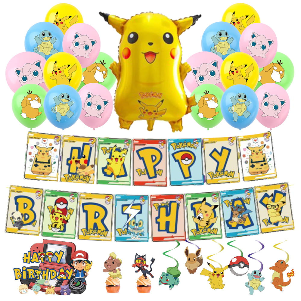 Pokémon anime Pikachu theme Kawaii birthday party banner cake insert flag  sign party supplies decor Pokémon decor gift kids toys - AliExpress