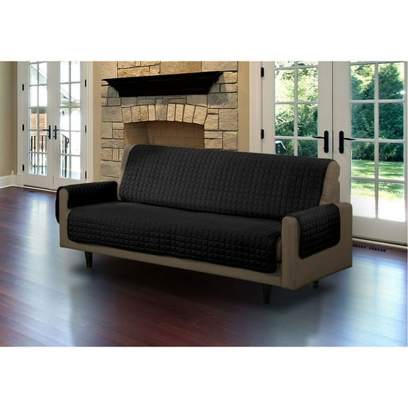 Linen Store Furniture Protector, Quilted Microsuede Machine Washable Sofa Slipcover with Tucks Perfect for Kids, Dogs, Pets (Black, Sofa)