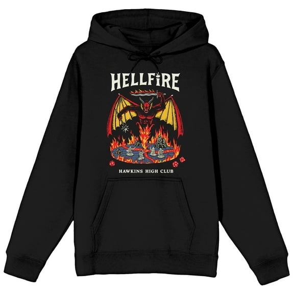 Stranger Things Hellfire Hawkins High Club Long Sleeve Black Adult Hooded Sweatshirt-Medium