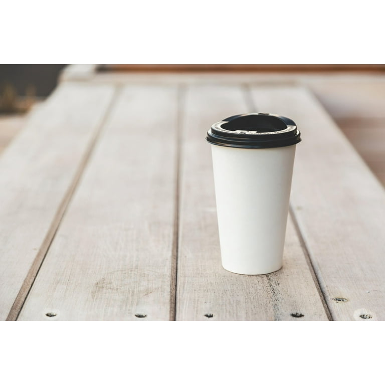 16 OZ Hot Beverage Disposable White Paper Coffee Cup with Black Dome Lid  and Kraft Sleeve Combo, Medium Grande [50 Pack] : : Health &  Personal Care