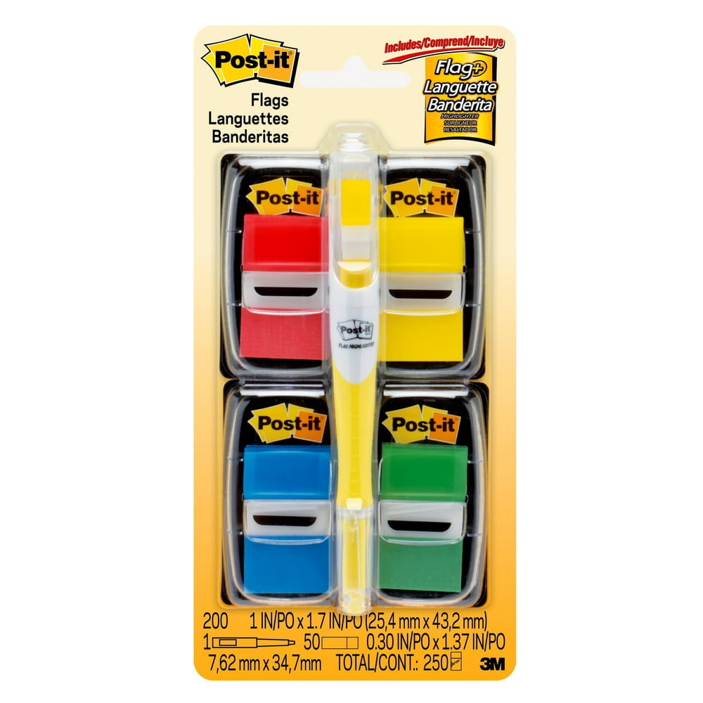 Postit Flag Value Pack with Bonus Highlighter, 1" Flags