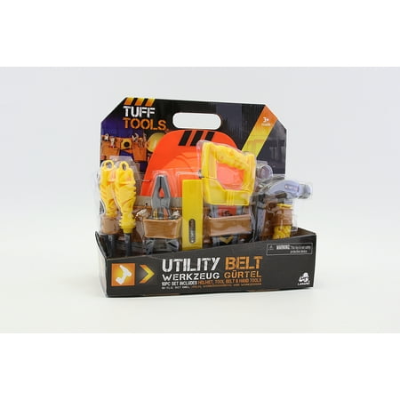 Tuff Tools Pretend Play 10 Piece Toy Utility Belt Set w/ Helmet, Tool Belt & Hand
