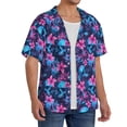 thumbnail image 2 of Gukieu Blue Skull Flower Print Men's Short-sleeved Shirts, Button-down Pocket Shirts, T-shirts, Beach Vacation Travel Summer Clothing-Small, 2 of 5