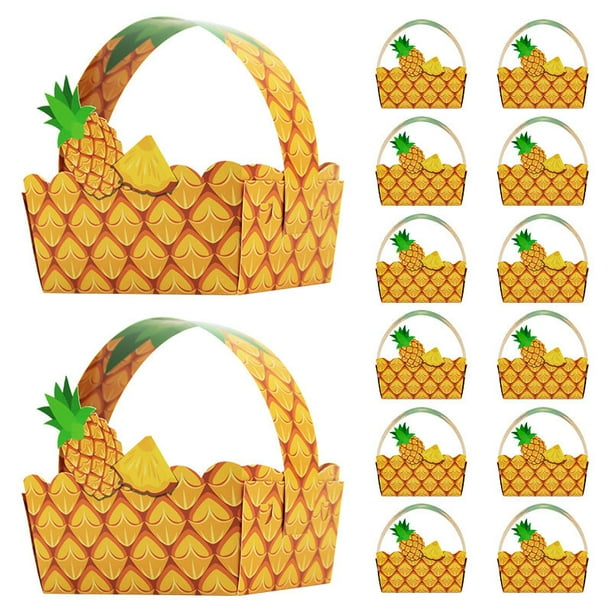 KAKOWELY 10 cestas de flores de piña con asa, cajas de regalo de verano, bolsas de cartón para dulces y golosinas para fiestas hawaianas tropicales.