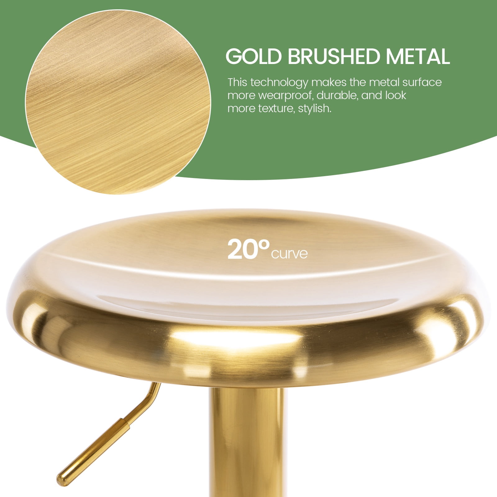 Gold Bar Stools Set of 2, 360° Swivel Round Adjustable Counter Height Bar Stools, Industrial Backless Metal Bar Chairs for Kitchen Island with Footrest