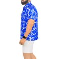 thumbnail image 4 of HAPPY BAY Men's Hawaiian Shirts Short Sleeve Button Down Shirt Men's Tropical Shirts Casual Vacation Summer Party Caribbean Shirts for Men Funny 3XL Allover Leaves, Blue For Dad, 4 of 6