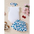 thumbnail image 4 of 3pcs Baby Girls "Little Lady" Ladybug Print Cute Ruffled Sleeves Onesie & Skirt & Headband, Baby Summer Clothes Sets, 4 of 5