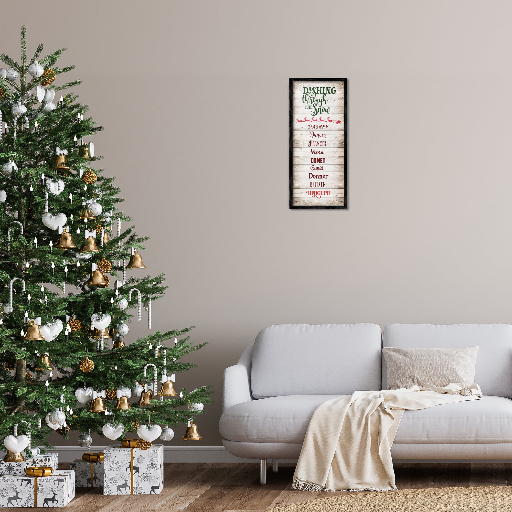 Stupell Industries Rustic Santa's Reindeer Holiday Painting Black Framed Art Prints Wall Art, 10 x 24
